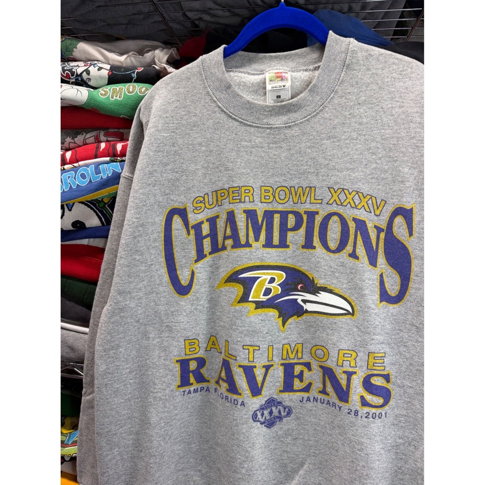 Vintage Baltimore Ravens Super Bowl XXXV Champions Sweatshirt Mens L Gray 2001